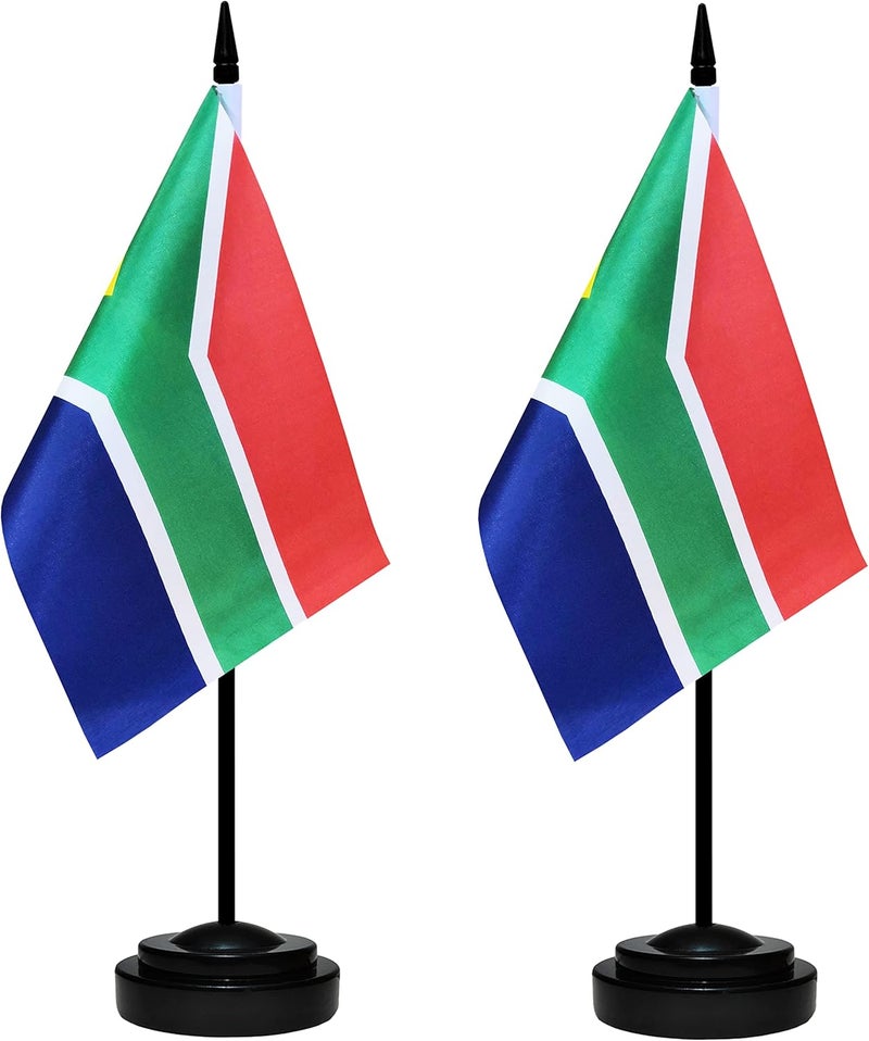 BCLin South Africa Desk Flag Set, 2 Pack South Africa Table Office Flags, Small Mini Desktop Flag With 12" Solid Black Pole, Black Base, Miniature Desktop Flag - Image 1